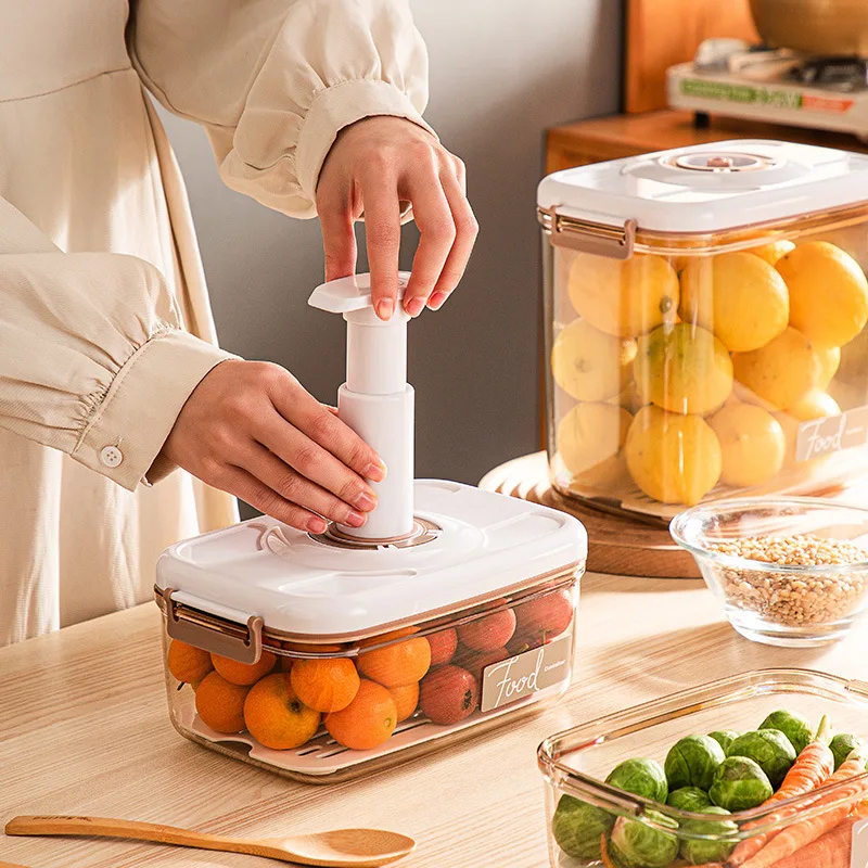 Food Storage Vacuum Containers - 真空密閉容器 家庭用鮮度保持ボックス 冷蔵庫食品保存容器 水切り可能なキッチンオーガナイザー フルーツタンク