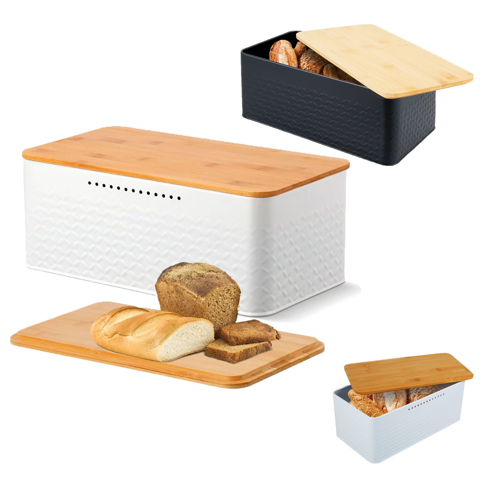 Food Storage Metal Box - 竹のふたが付いた金属製のパン箱,再利用可能な通気性のあるパン収納容器,デザート,家庭用スナック,キッチン