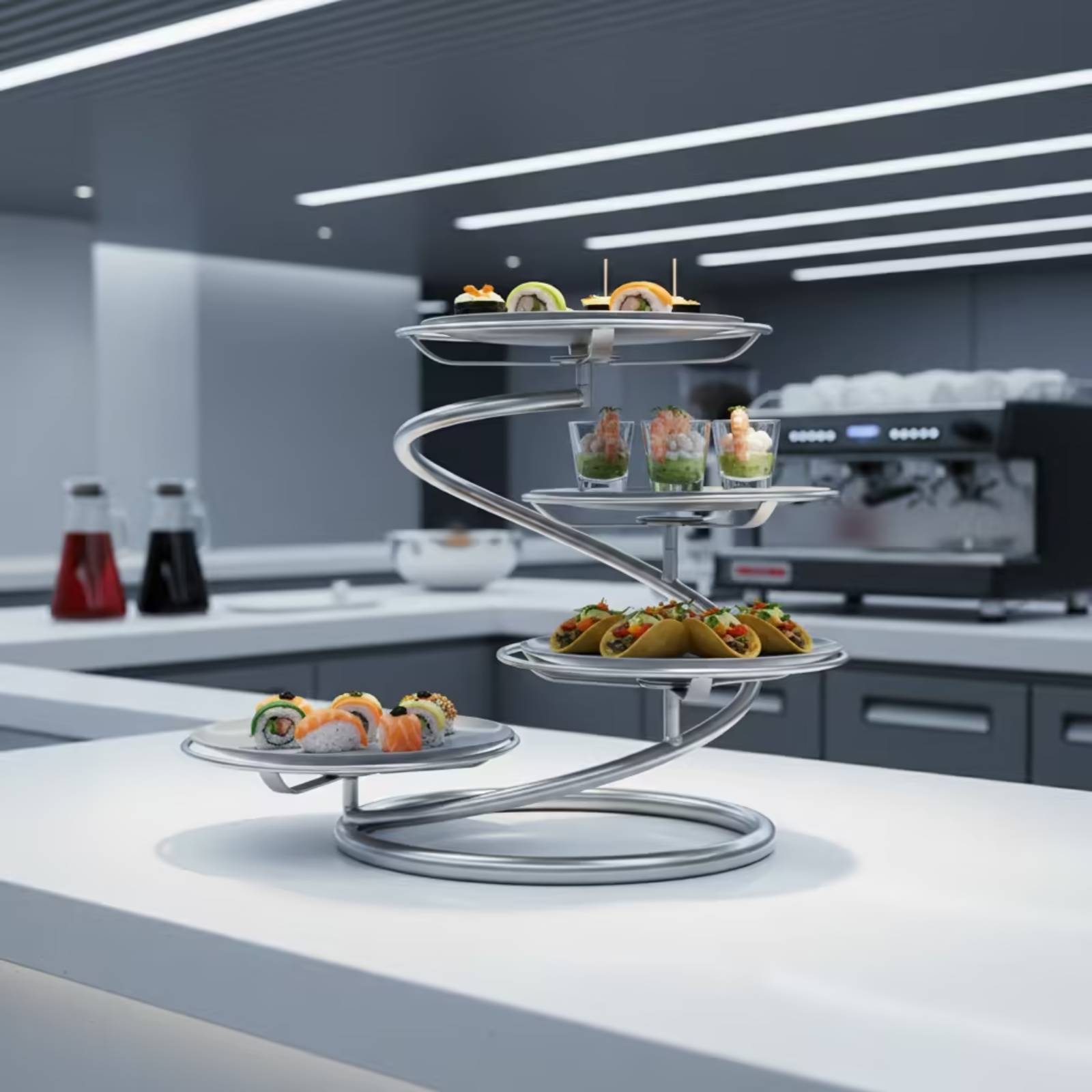 Food Storage Rack - 多層式サービングスタンド、多段スパイラルサービングスタンド、卓上スペース節約、ホスト、パーティー、ビュッフェに最適