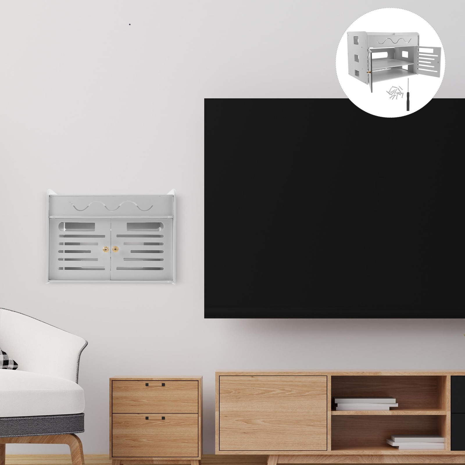 Food Storage Rack - 3層WiFiルーター収納ボックス ワイヤレスルーターオーガナイザーボックス ノードリルモデムケーブルカバー 電源タップケーブル管理ラック ホワイト