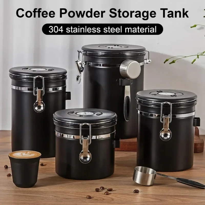 Food Storage Vacuum Containers - 304 ステンレス鋼コーヒー豆真空保存瓶スプーン付き大容量気密容器穀物ナッツ鮮度保持保存