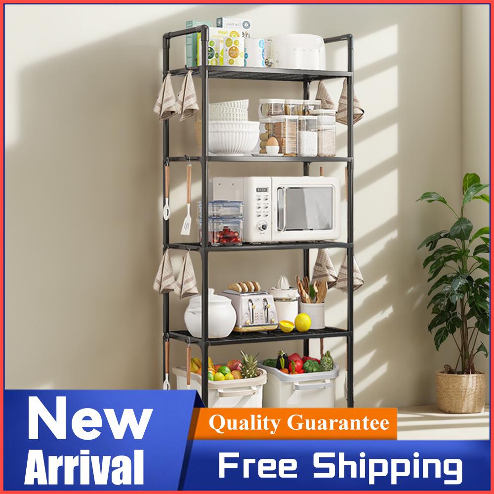 Food Storage Shelving - 5段シェルフユニット、頑丈な収納ラック、耐荷重66ポンド、キッチン、パントリー、クローゼット、バスルーム、ランドリー、ガレージ用スタンドシェルフ