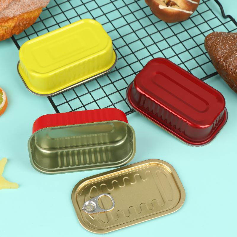 Food Storage Metal Box - 2個入り長方形ミニ密閉金属製収納ボックス、プルリング付き蓋、多目的空の小型食品オーガナイザー缶