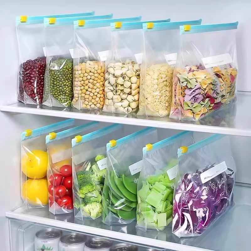 Food Storage Ziploc Bags - ジップロック食品保存袋、冷蔵庫用厚手の冷凍庫袋、電子レンジ対応、再利用可能、整理に最適 (3 サイズ)