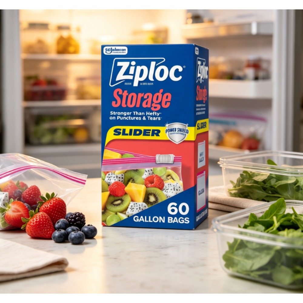Food Storage Ziploc Bags - ジップロック ® ブランド食品保存スライダーガロンバッグ、パワーシールド ™ テクノロジー、拡張可能な底部、60個入り