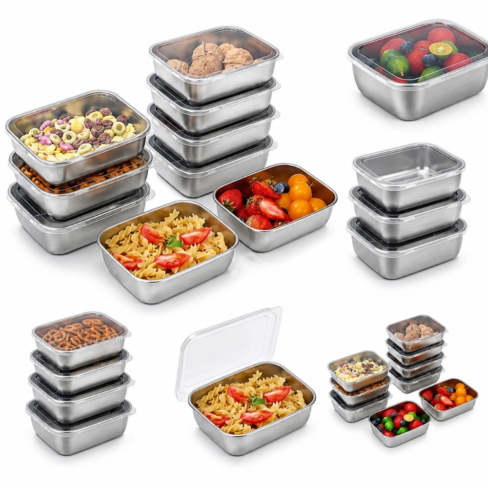 Food Storage Metal Box - 6個入りステンレス製食品保存容器漏れ防止6個入りステンレス製食品保存容器ランチボックスキッチン用品セット