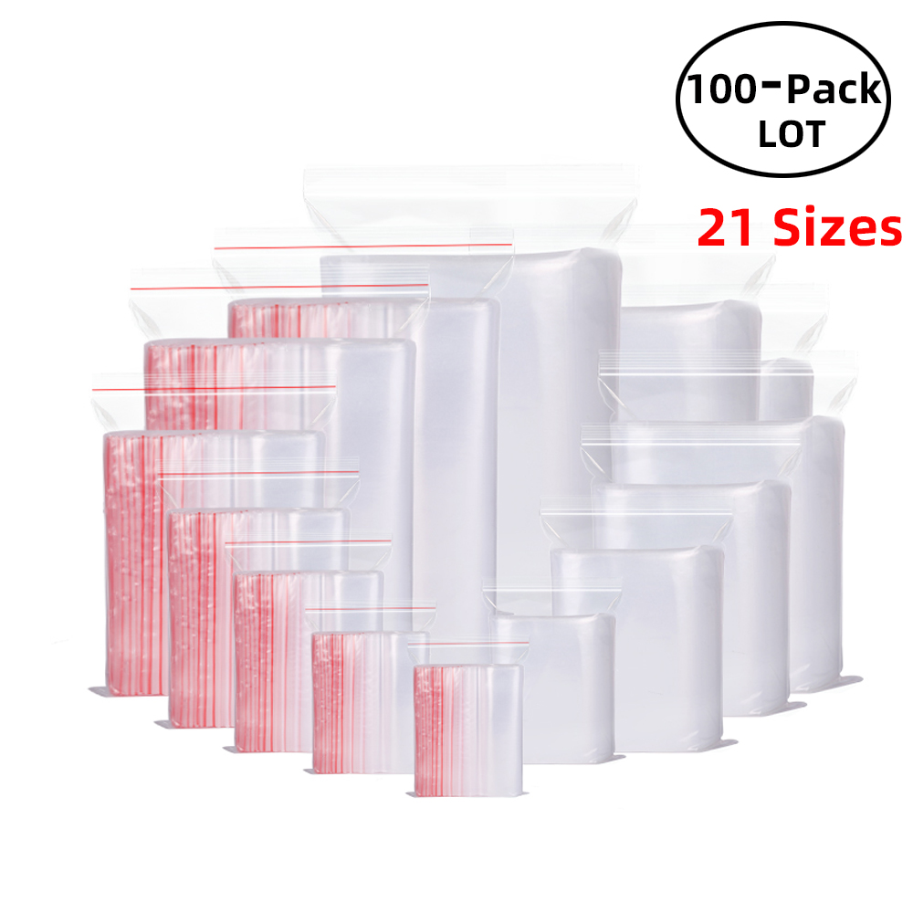 Food Storage Ziploc Bags - 100 ピース/パック再密封可能なジップロックバッグセルフシール透明なプラスチックポリ袋食品保存パッケージ再閉鎖可能な真空新鮮な整理袋