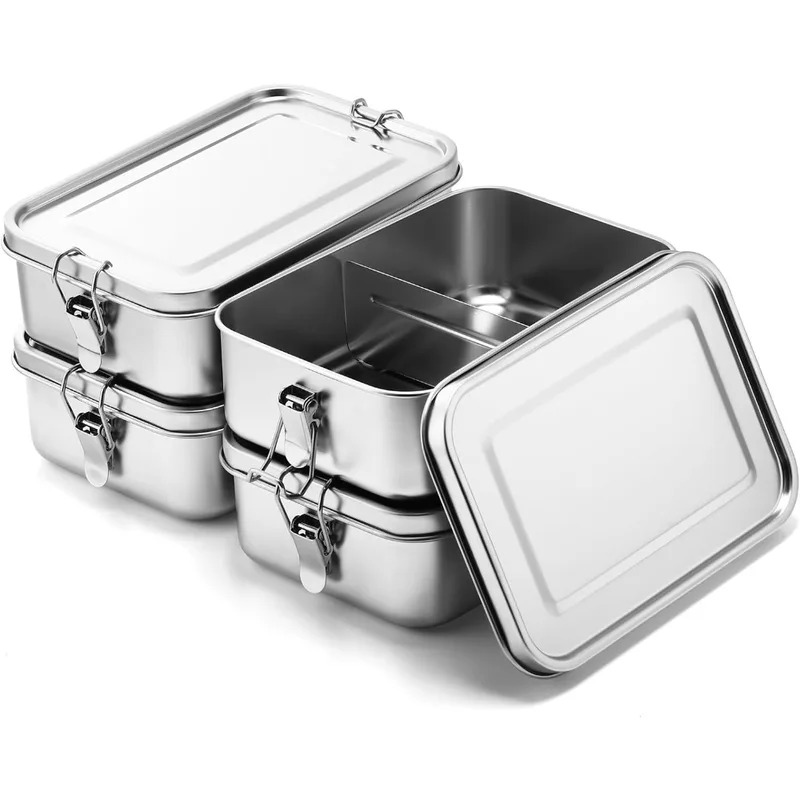Food Storage Metal Box - 304ステンレス製 1200/2400ml ランチボックス 弁当箱 金属製食品保存容器 ロック付き