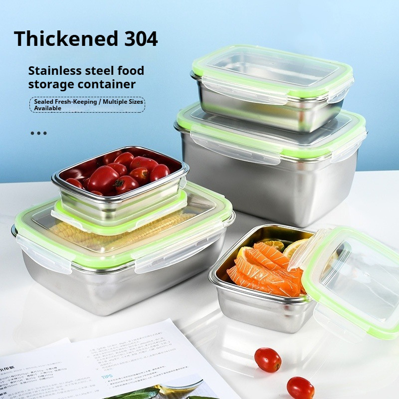 Food Storage Metal Box - 304ステンレス製ランチボックスセット、シリコン製透明蓋付き、積み重ね可能な食品保存容器、キッチン、学校、オフィス用