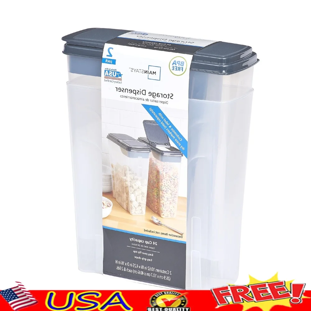 Food Storage Quart Containers - 2個パック プラスチック製シリアルディスペンサー容器 6クォート 簡単グリップフリップ蓋 ドライフード保存容器