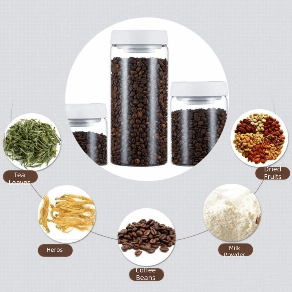 Food Storage Vacuum Containers - 防湿真空密閉ジャー 手動プレス式コーヒー豆保存ジャー 鮮度保持 高硼珪酸ガラス製気密容器