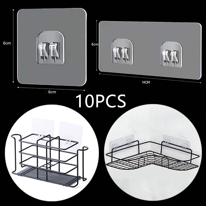 Food Storage Shelving - 透明フック用ウォール収納ラック,ハンギングアクセサリー,強力な粘着キャップ,キッチンとバスルーム用,10個