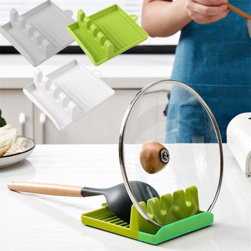 Food Storage Shelving - 新しいグリーン鍋蓋ラックスタンドプラスチックスプーンホルダーキッチンオーガナイザーフォークへらラックパンカバー棚食器収納ラック
