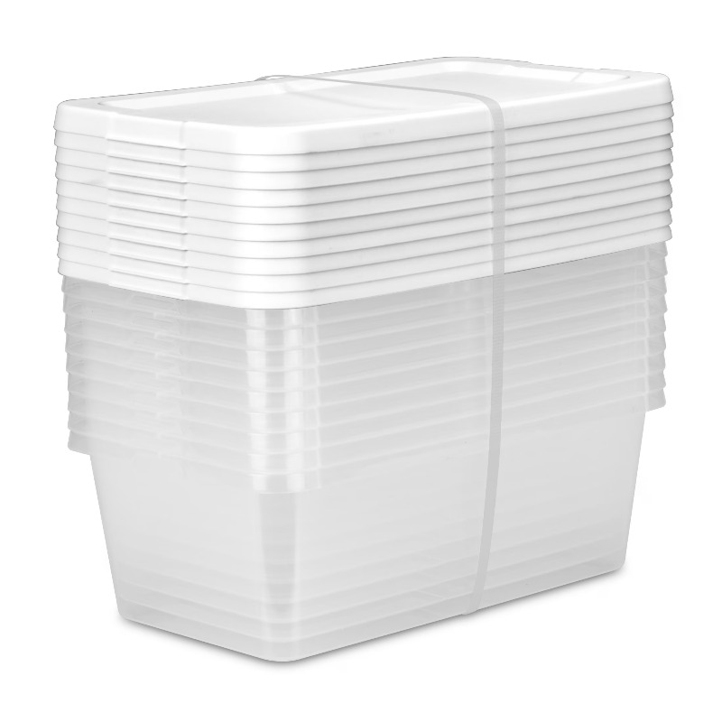 Food Storage Quart Containers - 6クォート小型収納箱（10個セット）、スナップオン蓋付き透明プラスチック収納容器、ホワイト