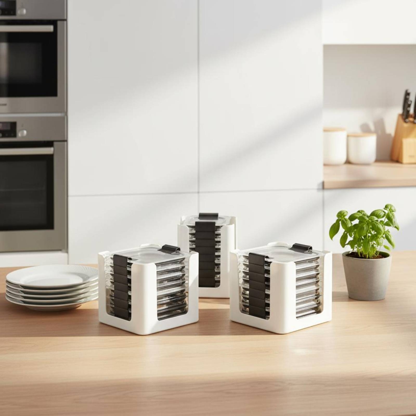 Food Storage Rack - 3ピース蓋収納ラック長方形食品容器蓋オーガナイザー丸みを帯びた正方形の開口部BPAフリー キッチンキャビネット用