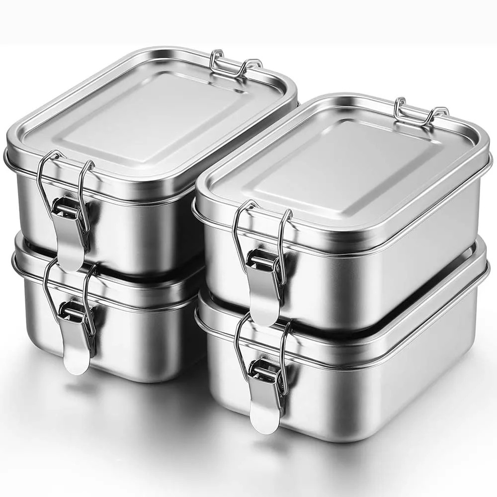 Food Storage Metal Box - ステンレススチール弁当箱金属弁当箱食品保存容器ロック可能なクリップ付きランチスナックボックス仕事、学校用