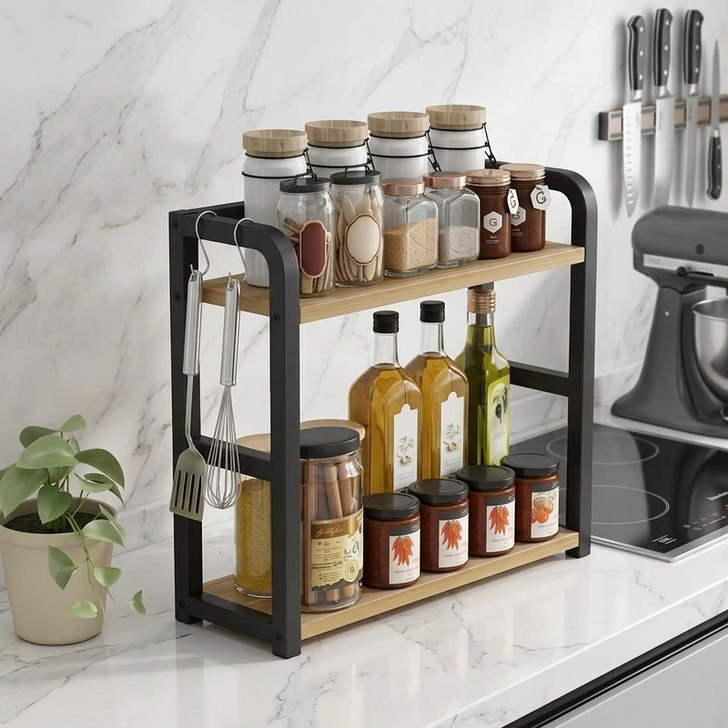 2段式メタルカウンターシェルフキッチンオーガナイザーラック、 - Food Storage Shelving のレビューと価格