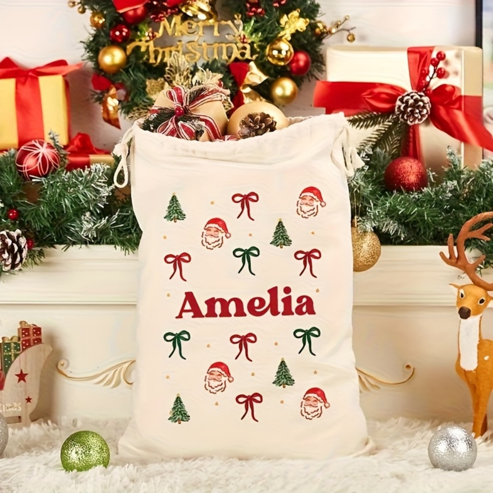 パーソナライズされたシンプルなサンタ＆クリスマスボウ付き巾着 - Zebra Food Storage のレビューと価格