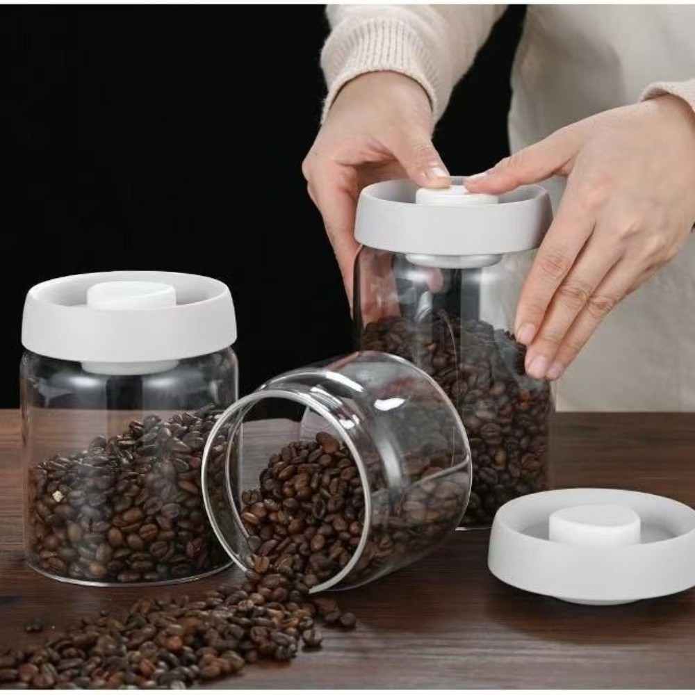 防湿真空密閉ジャー プレス式高硼珪酸ガラスコーヒー豆保存ジャ - Food Storage Vacuum Containers のレビューと価格