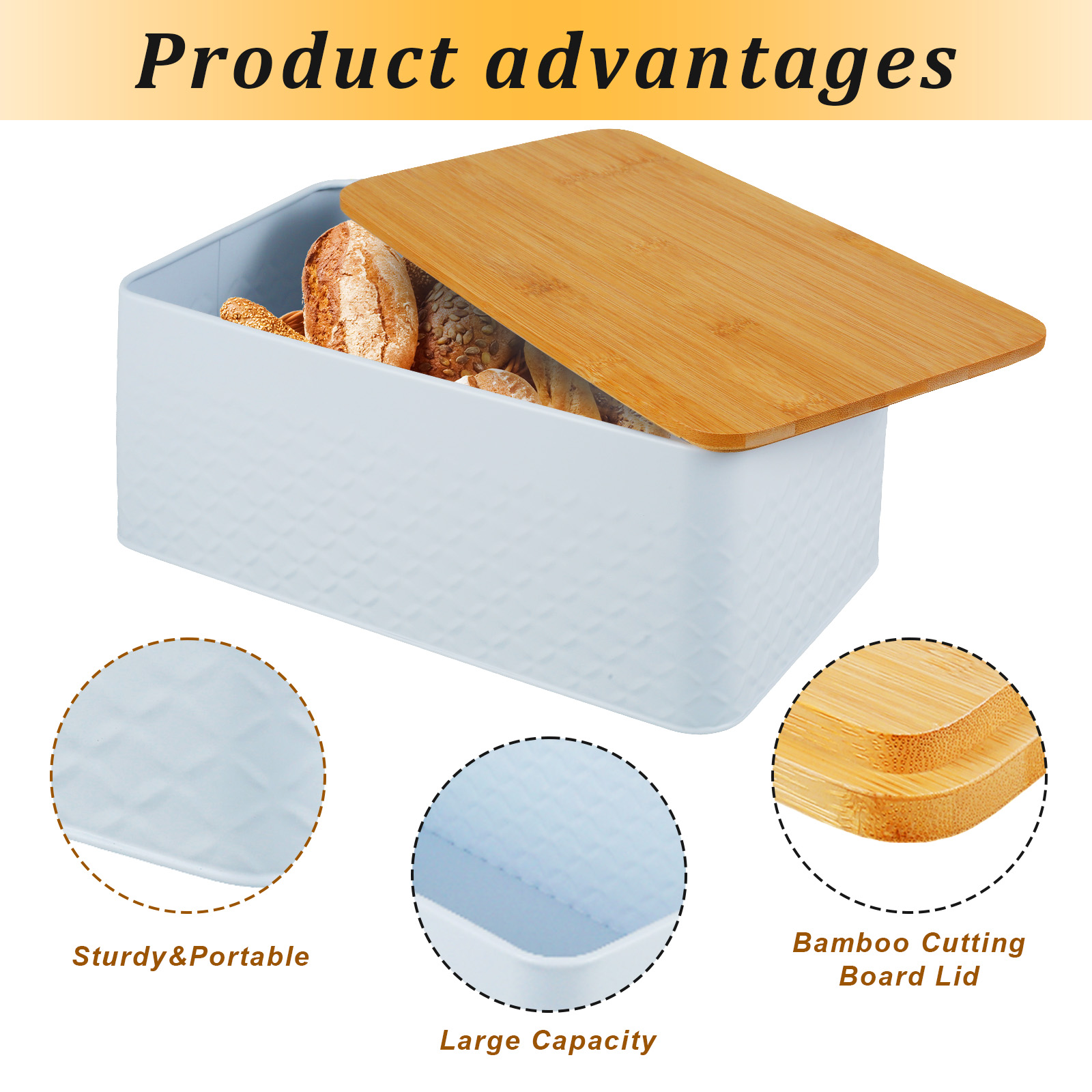 竹のふたが付いた金属製のパン箱,再利用可能な通気性のあるパン - Food Storage Metal Box のレビューと価格