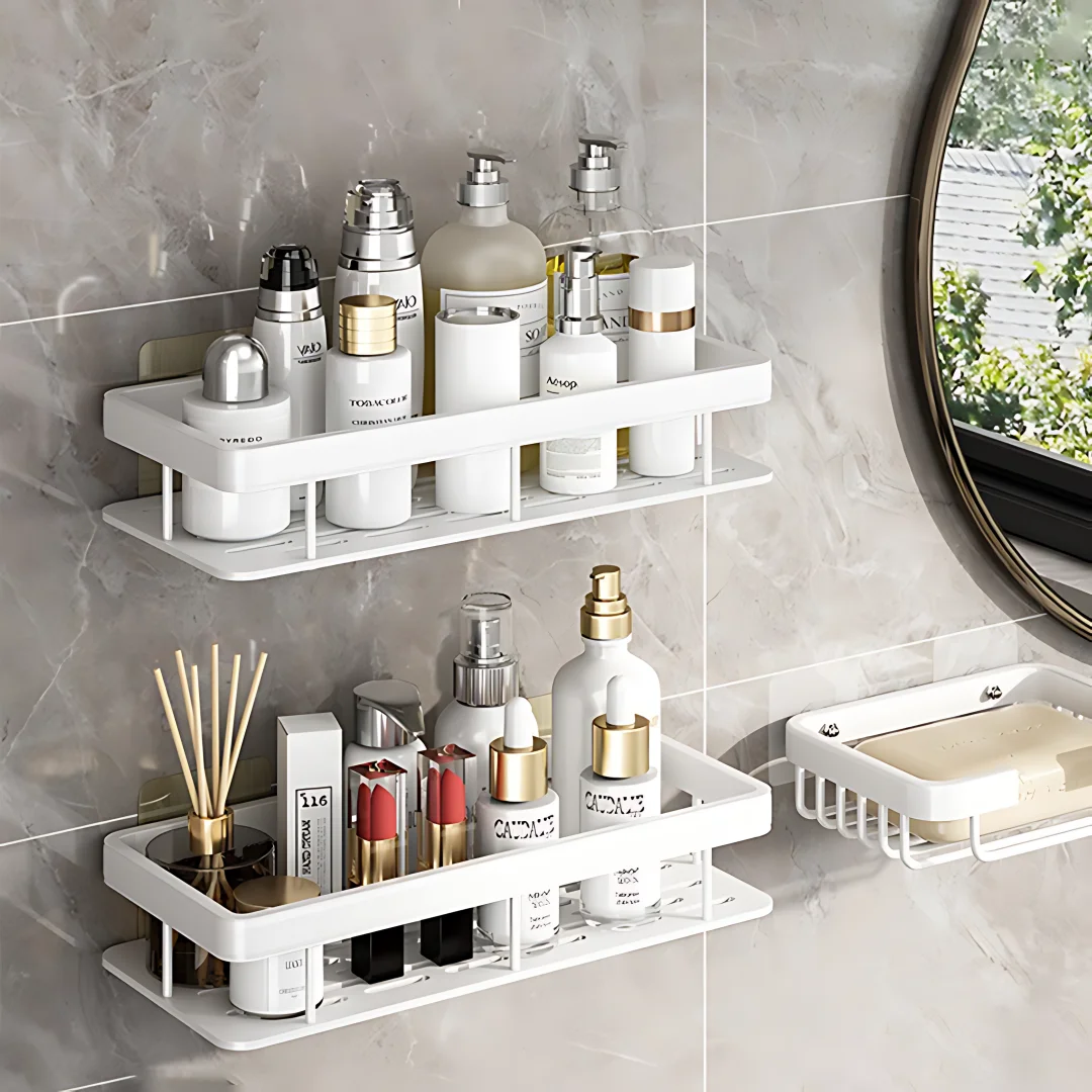 2 個のバスルーム棚キッチン収納オーガナイザーアルミ合金シャ - Food Storage Shelving のレビューと価格
