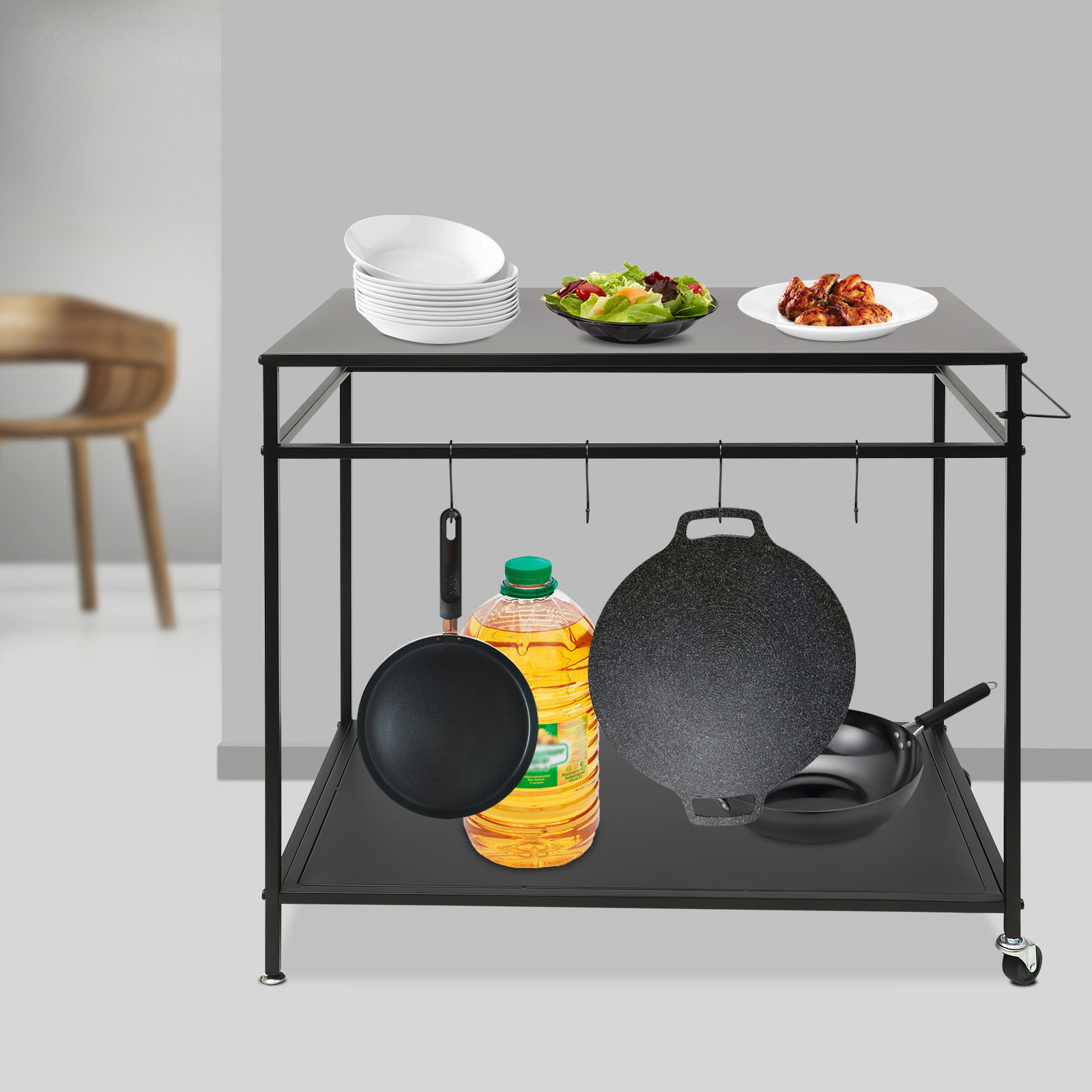 二段式移動式調理台、屋外ダイニングカート、収納とスパイスラッ - Food Storage Shelving のレビューと価格
