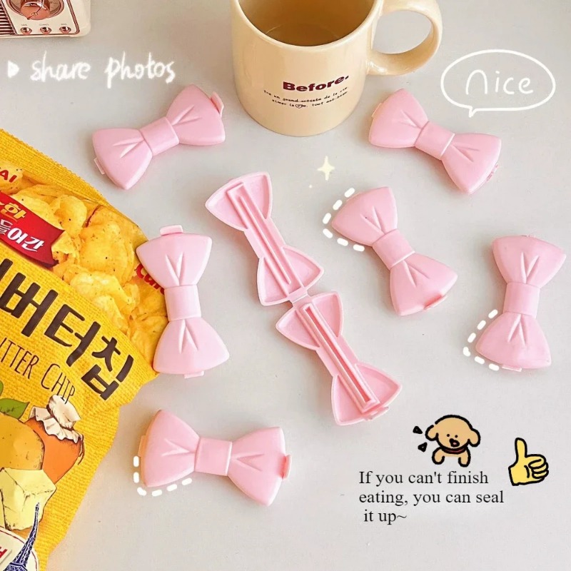 5個入り かわいいフードシーリングクリップ - ピンクのリボ - Food Storage Reusable Bags のレビューと価格