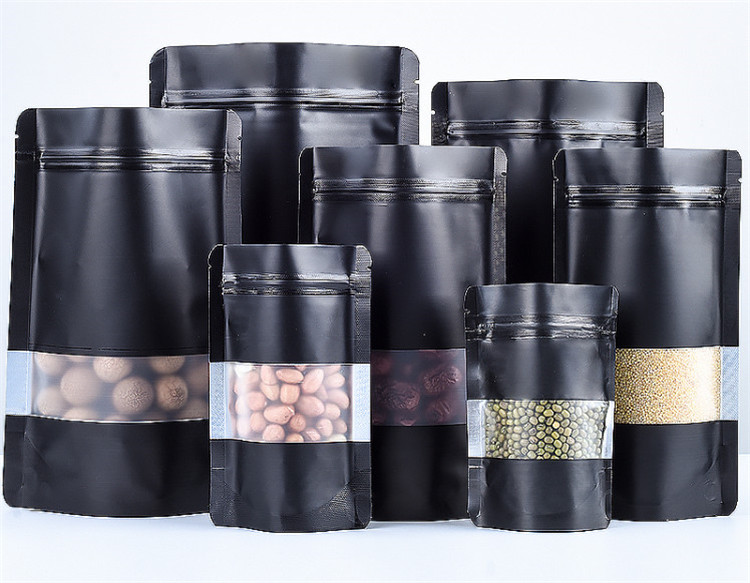 100枚入り スタンドアップ マットブラック アルミ箔 窓付 - Food Storage Ziploc Bags のレビューと価格