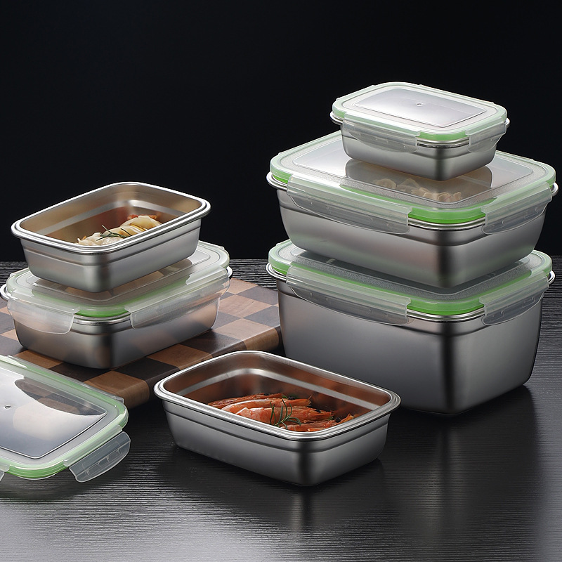 304ステンレス製ランチボックスセット、シリコン製透明蓋付き - Food Storage Metal Box のレビューと価格