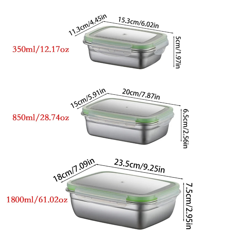 304ステンレス製ランチボックスセット、シリコン製透明蓋付き - Food Storage Metal Box のレビューと価格