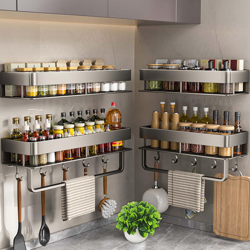 アルミ製キッチンラック キッチン棚 トイレ収納 穴あけ不要  - Food Storage Shelving のレビューと価格