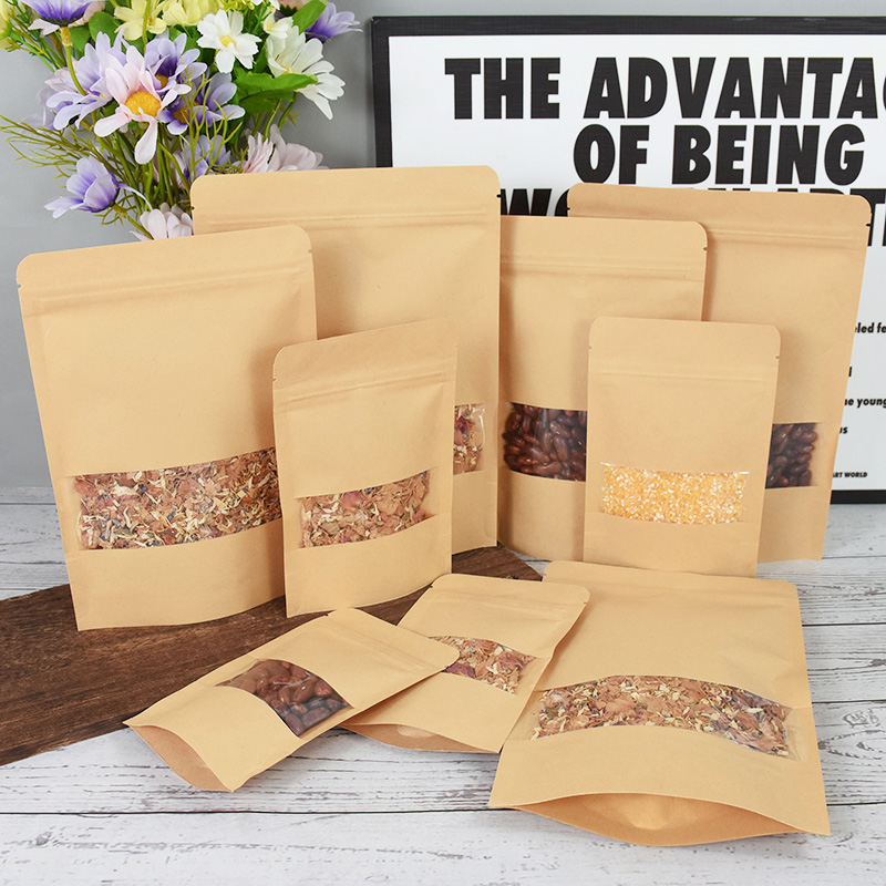20/50 個クラフト紙ジップロックバッグ窓食品スナック茶自 - Food Storage Ziploc Bags のレビューと価格