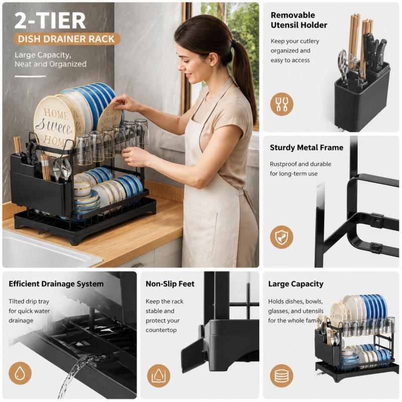 二層式大容量水切りラック（水導き板付き） |   キッチンカ - Food Storage Rack のレビューと価格
