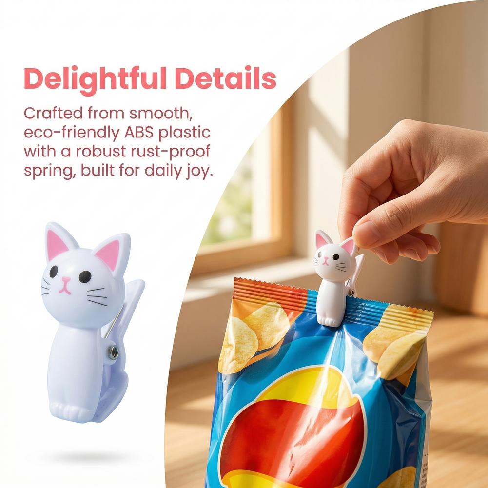 かわいい猫の形をしたバッグクリップ、再利用可能なプラスチック - Food Storage Reusable Bags のレビューと価格