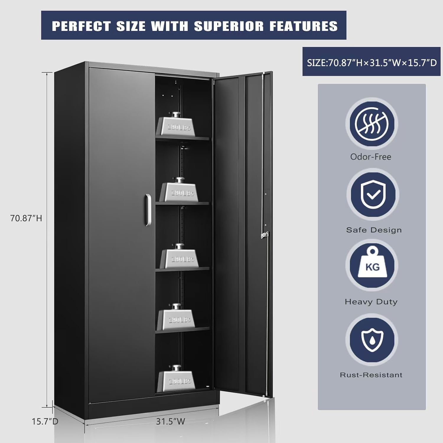 調節可能な棚付き金属製収納キャビネット ドアと棚付きの黒いガ - Food Storage Shelving のレビューと価格
