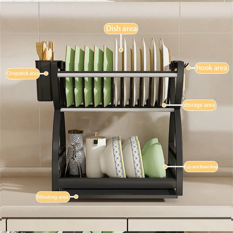 2段式食器乾燥ラック キッチンオーガナイザー ボウル・プレー - Food Storage Shelving のレビューと価格